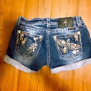 Miss Me Boho Rhinestone Crystal Bird Denim Shorts